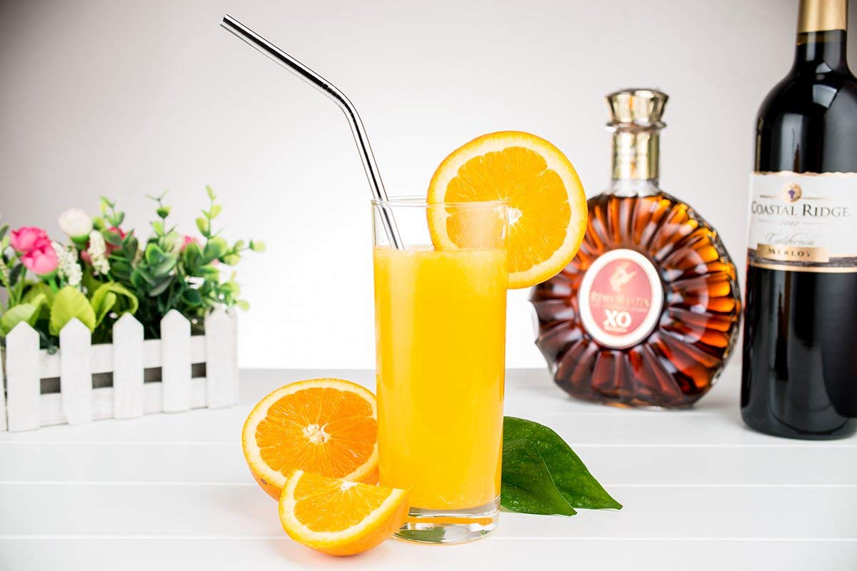 SYGA 8 Pieces Stainless Steel Straws Reusable, Metal Drinking Straws for Smoothie, Milkshake, Cocktail and Hot Drinks