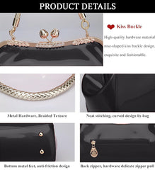 SYGA Women's Glossy Patent Leather Handbag Kiss Lock Purse Top Handle Handbag Suitable Gift for a festival,occasion,Birthday(BLACK)