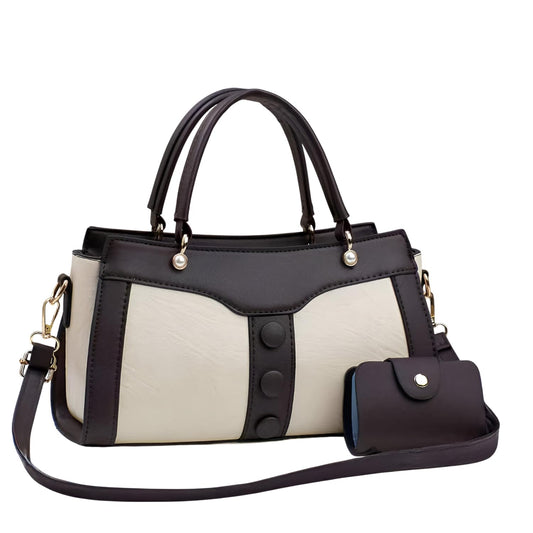 SYGA Women's Handbag and Wallet Set Stylish Shoulder Bag with Contrast Color Stitching, Zipper Buckle Closure Daily Use Fashion Purse