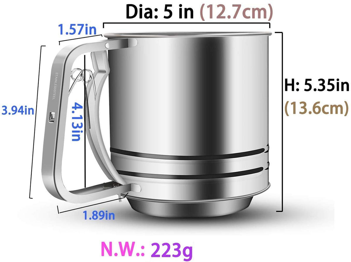 SYGA Stainless Steel Flour Sifter Large Baking Sieve Cup for Powdered Sugar