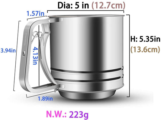 SYGA Stainless Steel Flour Sifter Large Baking Sieve Cup for Powdered Sugar