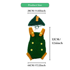 MOMISY Handmade Crochet Green Romper with Cap, Newborn Photography Prop