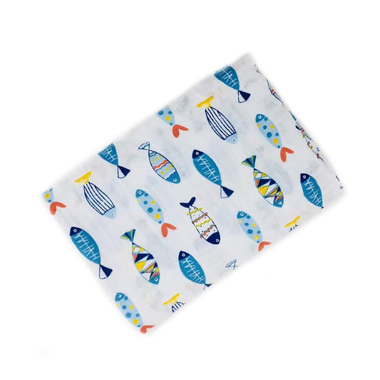 SYGA 1 Piece Organic Cotton Baby Muslin Swaddle_Fish Design