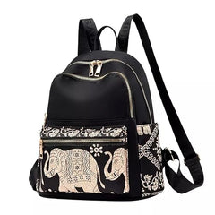 JUBLYN Ethnic Style Waterproof Oxford Backpack - Ladies Fashion Travel Canvas Large Capacity Nylon Student School Laptop Bag, Girls Printing Backpack (Human Black)
