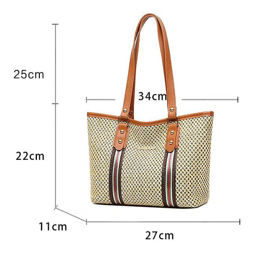 MOMISY Women's Straw Large Capacity Shoulder Tote Handbag with Top Handle-Red Handle