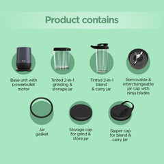 Preethi MiniBlend - Compact Blender & Juicer for Lump Free Purees & Smoothies | 25,000 RPM | Two Razor sharp Ninja blades, Two Leak-proof Jars with Sipper & Storage Lids | Free Lifelong Service