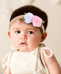 MOMISY Headbands Flowers Soft Synthetic Hairbands for Baby Girls, Infants and Toddlers, Pack of 3 - Multicolor (Free Size, Pink White Silver)