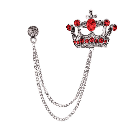 SYGA Men's & Women Suit Shirt Stud Lapel Pin Chain Tassel Brooch Pin with Crystal Chain(Silver Red Diamond)