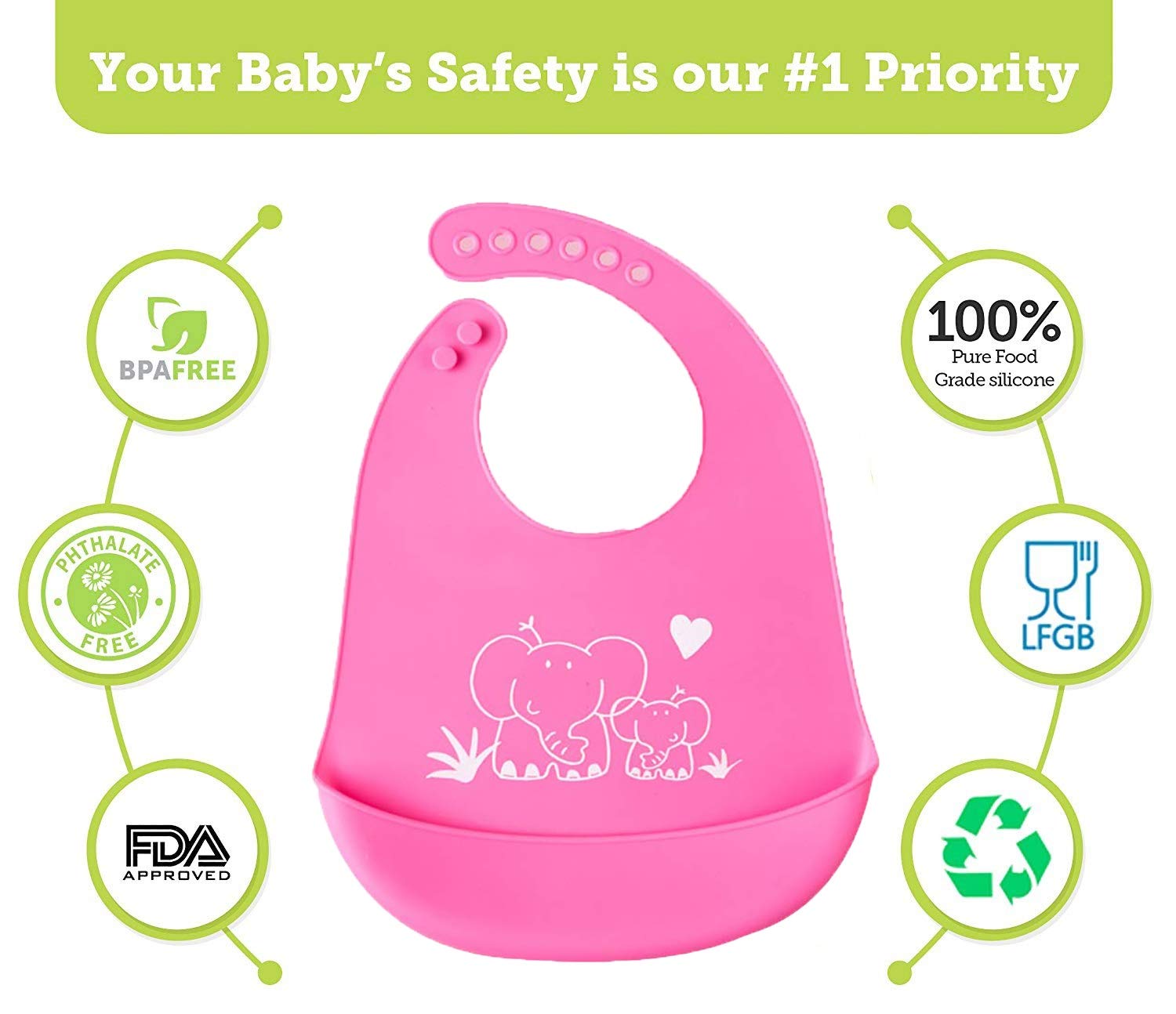 SYGA 1 Pcs Baby Bib Cute Cartoon Printing Waterproof Adjustable Silicone Bib Rice Pocket_Blue For 6 Months - 3 Years