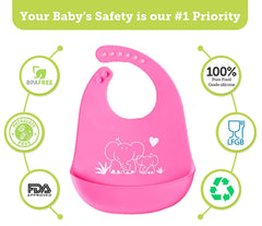 SYGA 1 Pcs Baby Bib Cute Cartoon Printing Waterproof Adjustable Silicone Bib Rice Pocket_Blue For 6 Months - 3 Years