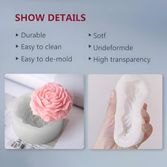 MOMISY Silicone Mold | 3D DIY Fondant Candle, Soap Mould Candy Mold I Baking Tools for Cake Chocolate Candy Ice Jelly Soap I Cake Baking Moulds I Bakeware Mold (Peony Grey)