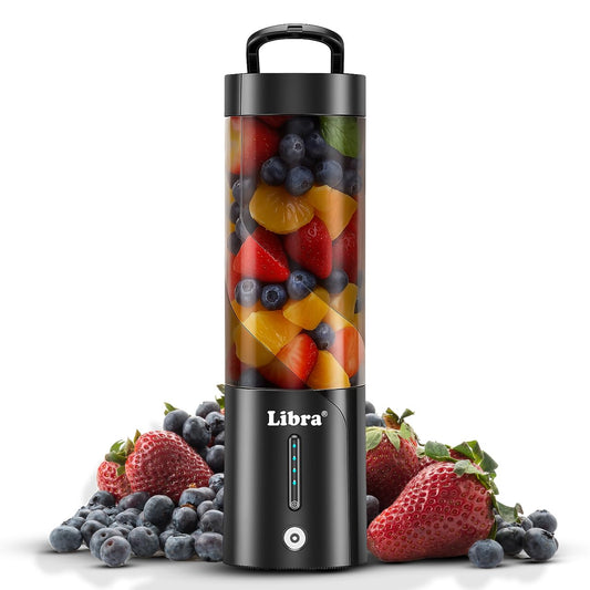 Libra Portable Blender for Smoothies & Juices â€“ USB Rechargeable Blender Juicer with 6 Blades, 450ml Capacity, 4000mAh Battery, 200W Motor, Waterproof Portable Juicer for Travel, Gym & Office (Black)