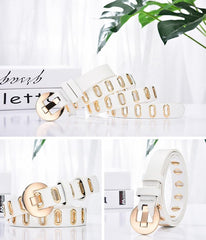 SYGA Women's Gold Oval Eyelet Belt Round Button Jeans Belt(White)