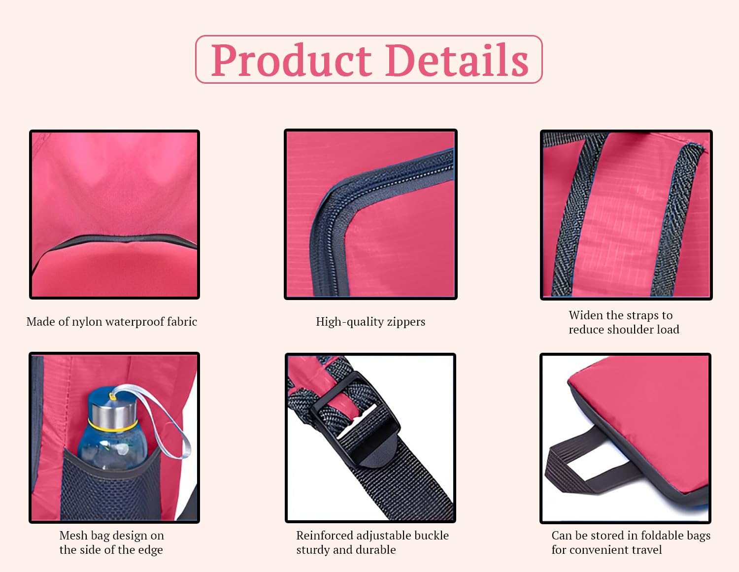 SYGA Outdoor Travel Foldable Backpack Waterproof Backpack With Mini Bag Stay-Clean Backpack for Camping, Hiking, Travelling, Outdoor Activities(Rose Pink)