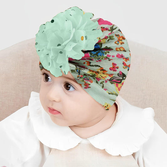 SYGA Baby Turban Hat, Toddler Beanie Cap Infant Hat 6 Month-4 Years Cotton Floral Baby Cap Headwear Unisex with Big Flower Soft Cute Hat, Light Green Floral