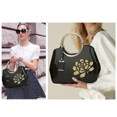 SYGA Women's Glossy Patent Leather Handbag With Flower Design & Color (White)