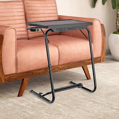 TABLE MAGIC- BADE Multipurpose Laptop Table Mat Finish - Adjustable, Foldable, Portable, Engineered Wood Top with Footrest, Top Size 60 * 45cm (X-Large, Midnight Black)