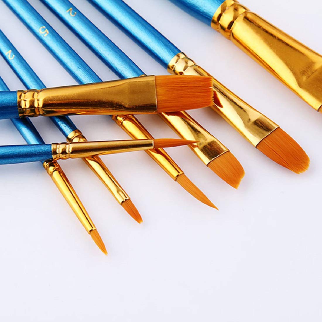 SYGA 10pcs Multi-Function Nylon Brush Assorted Size Artist Painting Brushes(Blue)