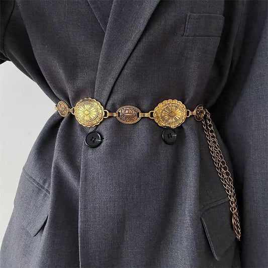SYGA Women's Metal Waist Chain Retro Popular Bohemian Ethnic Style Dress Shirt(Gold)