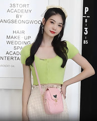 SYGA Women's Mobile Phone Bag Girls Lipstick Bag Rhombus Chain Crossbody Bag (White)