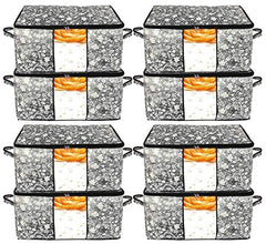 Kuber Industries Flower Print Foldable Woven Underbed Storage Bag|Large Storage Organiser|Blanket Cover with Transparent Window|Size 65 x 45 x 31 CM (Black)-KUBMART16598(Fabric)