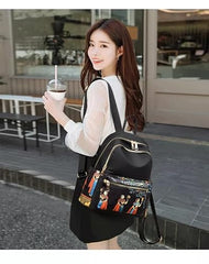 WANQLYN Ethnic Style Backpack For Women and Girls,Fashion Bag,Nylon College,School,Office Bag,Printed Backpack (Leaf Black)