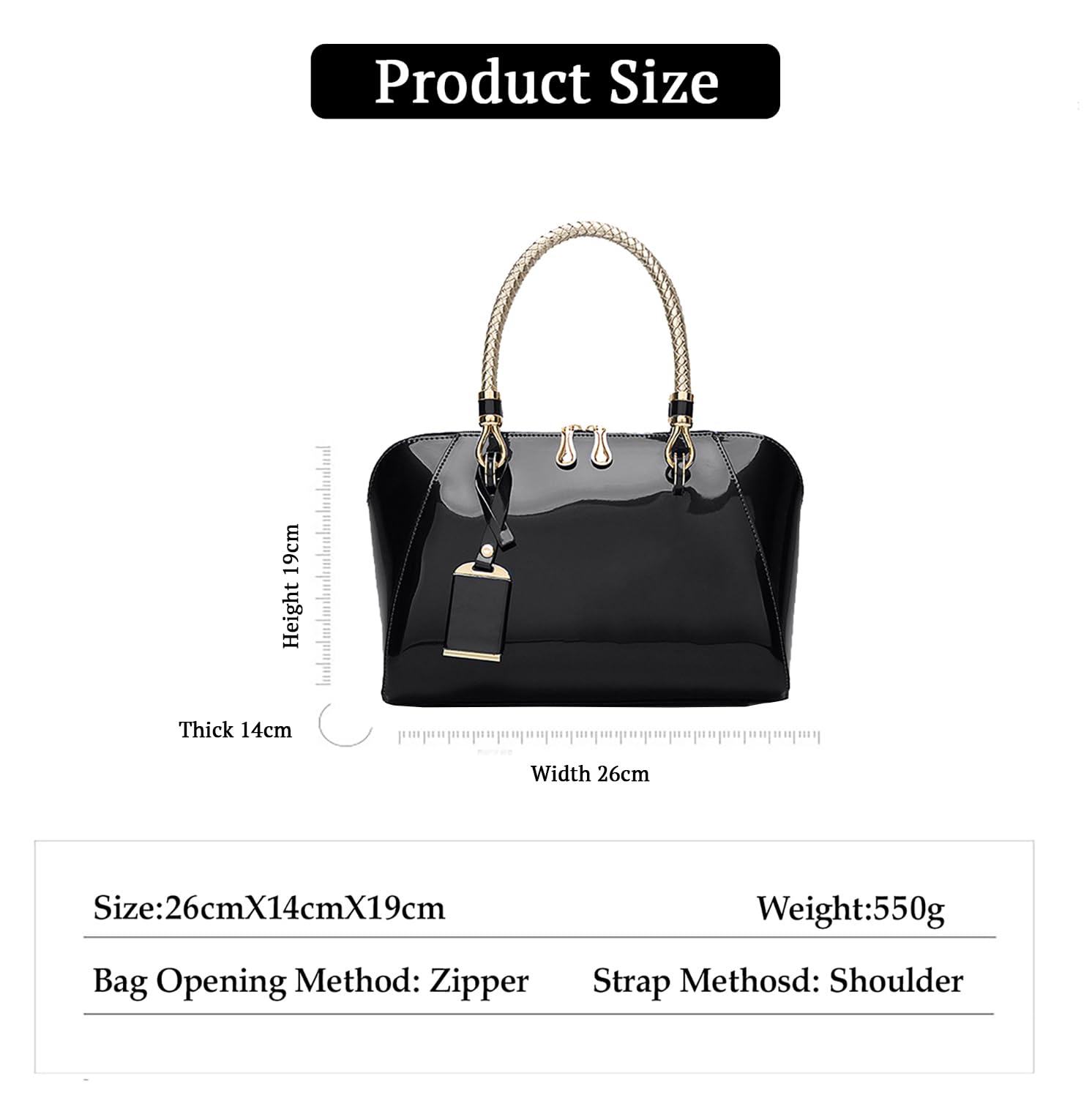 SYGA Gloosy versatile patent leather Women's bags, texture and personality, portable Handbag, Crossbody bag(BLACK)