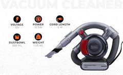 BLACK+DECKER PD1200AV-B1 12V Corded Dustbuster Flexi Auto Handheld Vacuum Cleaner, 560 ml Bowl Capacity, Car Vacuum Cleaner, 5 Meter Cable, 1 Year Manufacturer Warranty