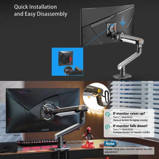 Gadget Wagon 27'' to 50 inch Gaming Monitor-Arm for Flat/Ultrawide/Curved Monitors, Heavy Duty Mount Load up to 18 kg, VESA 75/100 mm Monitor-Mount A5