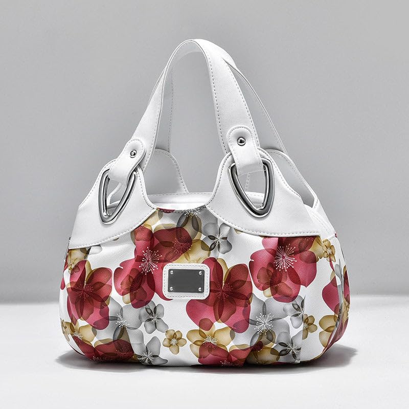 SYGA Women's Printed PU Leather Hobo Bag, Multiple Colors and Patterns, Crossbody Shoulder(WHITE FANTASY RED FLOWER)
