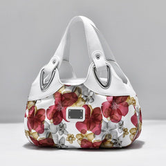 SYGA Women's Printed PU Leather Hobo Bag, Multiple Colors and Patterns, Crossbody Shoulder(WHITE FANTASY RED FLOWER)