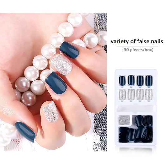 SYGA Press on Gel Nails Medium Length 30 Pcs With Double Sided Jelly Adhesive Nail Glue Nail Filer,Long Lasting Press Nails Glossy False Nail Tips for Women Nail Art DIY with Nail Tips Glue(F635-1)