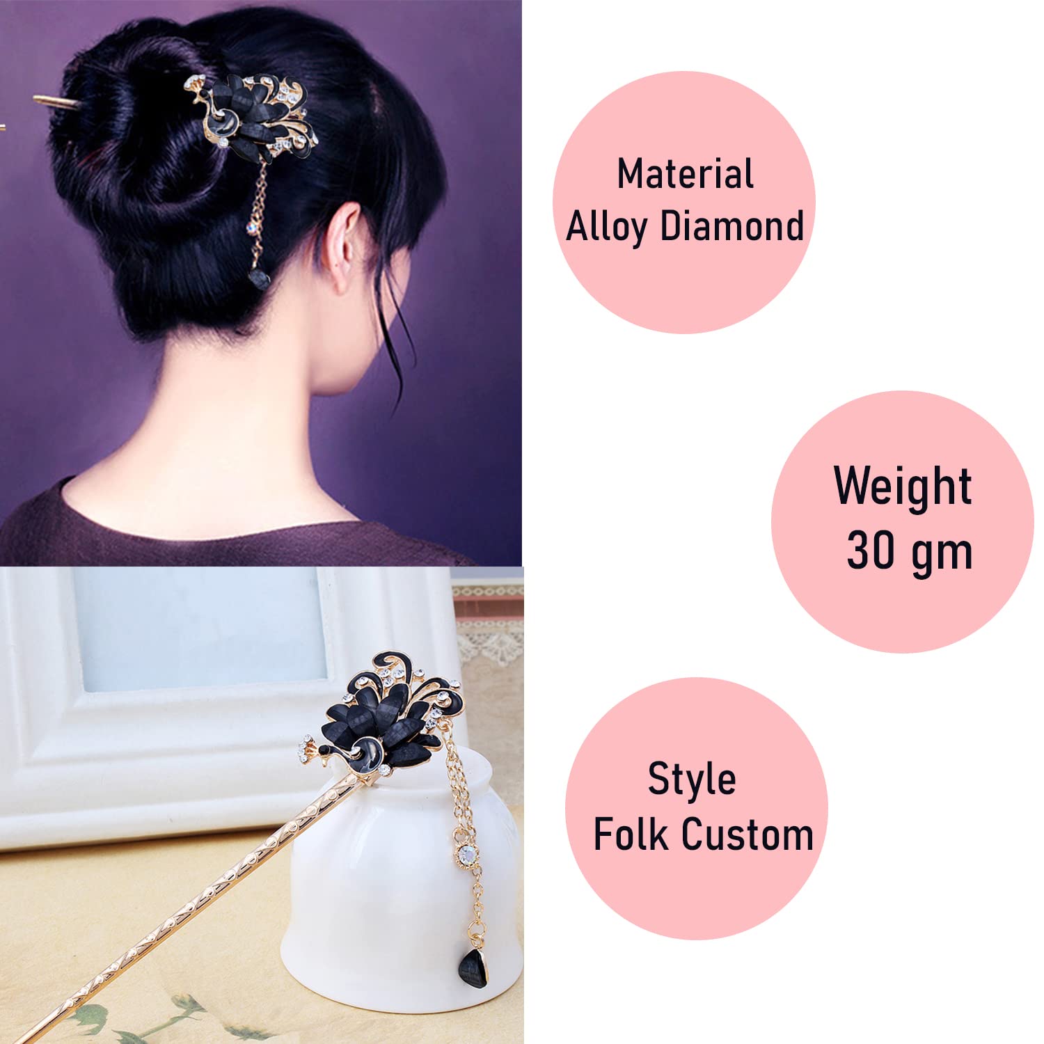 SYGA 1 Piece Ancient Style Pearl Metal Hair Stick Crystal Rhinestones Hair Stick(16 CM) For Women Girls