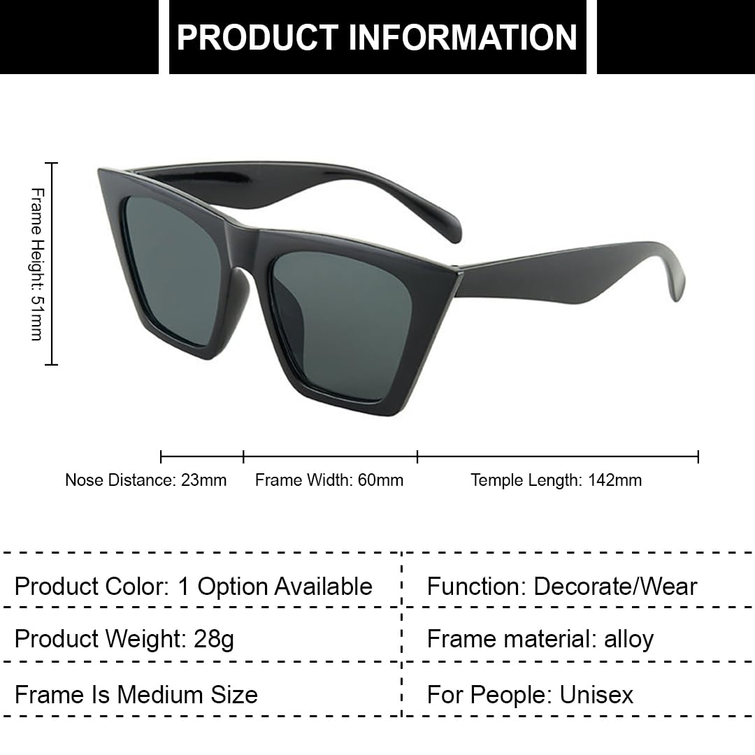 SYGA Square Cat Eye Sunglasses for Women Fashion Oversize Cateye Classic Women Sunglasses (Black)