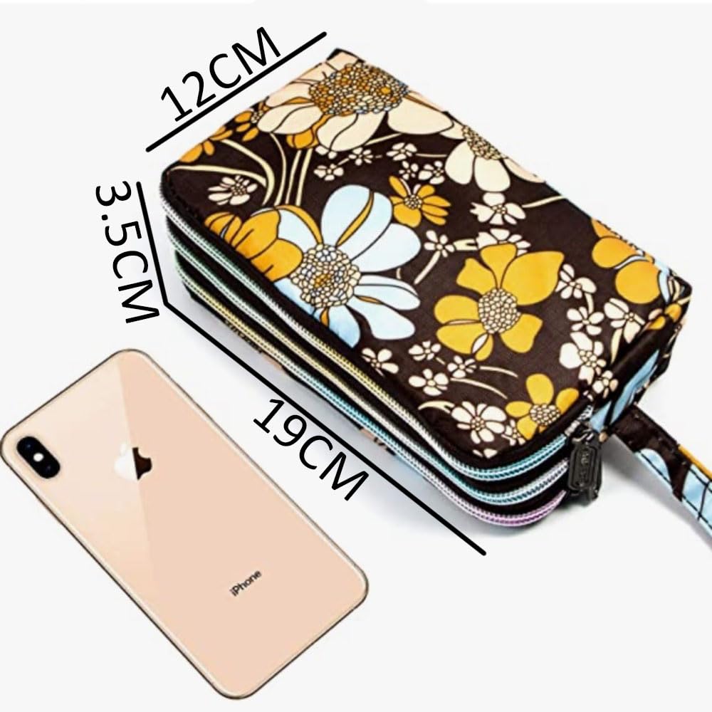 SYGA Women's Clutch Canvas Art Three-Layer Long Wallet Women's Handbag Large Capacity Key Coin Purse Casual Mobile Phone Bag