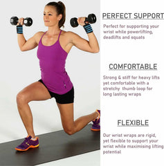 SYGA Wrist Wraps Brace with Thumb Loops Support Weight Lifting Powerlifting Squats Training GYM Fitness Fist Straps Bodybuilding and Workout for Unisex One Size Fits All - Blue, 2pcs(1 Pair)