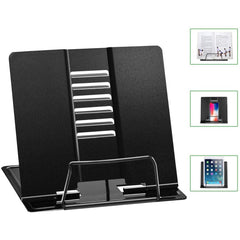 SYGA Reading Bookshelf Metal Mini Book Stand,Book Holder, Adjustable Cookbook,Documents Holder, Portable Bookstand for Music Books, Textbook, Recipe,Tablet, Ipad(Black)
