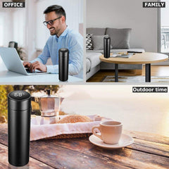 SYGA Insulated Travel Water Bottle 500ml LED Temperature Smart Display, Hot&Cold Sport Drink Bottle - Premium Stainless Steel Vacuum Flask Thermos Water Cup for Sport/Home/Office-23cmx6.5cm (Black)