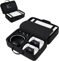 PSS PS5 Travel Bag Briefcase Hard Shell Carrying Case for PS5 Console Protective Storage Bag Shockproof Compatible with PS5 Console/ Controller, Headset, Charging Dock, Games Accessories - Black