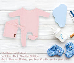 MOMISY Stretchable Bodysuit & Cap for Baby Boys Photography Photoshoot Props Costume- Light Pink