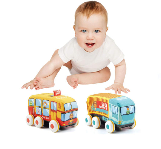 SYGA Large Size 4 Pcs Square and Triangle Shaped 6 Wheels Pullback Cloth Car