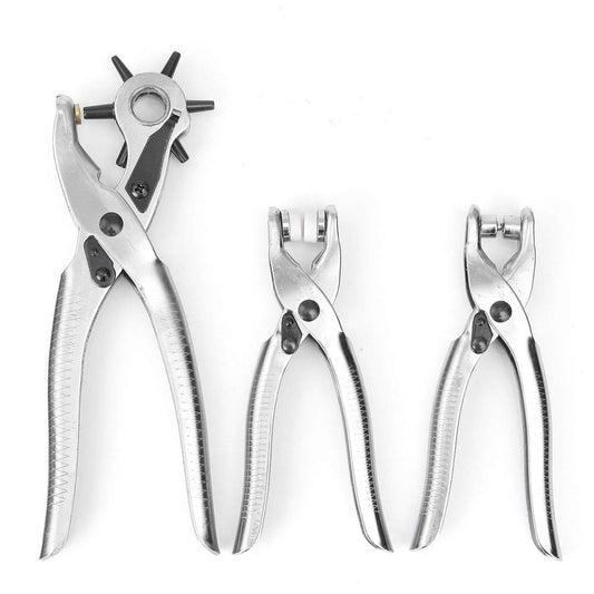 SYGA 3 in 1 Leather Belt Hole Punch, Eyelet Pliers and Snap Button Setter Tool Kit (Silver) -Set of 3