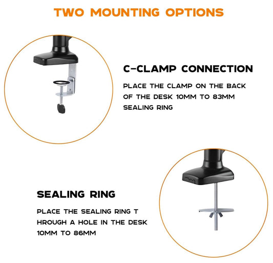 SYGA Monitor Stand Arm Desk Mount Fully Height Adjustable Bracket with C-Clamp & Gronment 180 Tilt Rotation Supports 16 to 31 Inch Monitors and TV (DualArm Black)