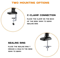 SYGA Monitor Stand Arm Desk Mount Fully Height Adjustable Bracket with C-Clamp & Gronment 180 Tilt Rotation Supports 16 to 31 Inch Monitors and TV (DualArm Black)