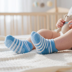 MOMISY Baby Girl Boys Non Slip Socks Kids Toddlers Infant Cotton Stretch Anti-Slip-6 Pairs (Dotted-Striped, 3 to 5 years)