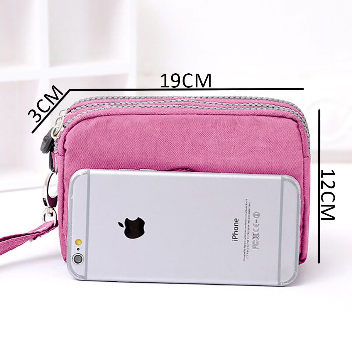 SYGA Women's Three-Zip Coin Purse Cosmetic Bag Mobile Phone Bag Hand Portable Bag Medium Bag Small Square Bag