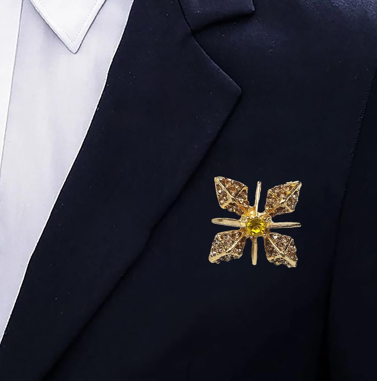 SYGA Men's Collar Pin, Cross Design, Gold Tone with Crystals, Gold