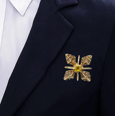 SYGA Men's Collar Pin, Cross Design, Gold Tone with Crystals, Gold