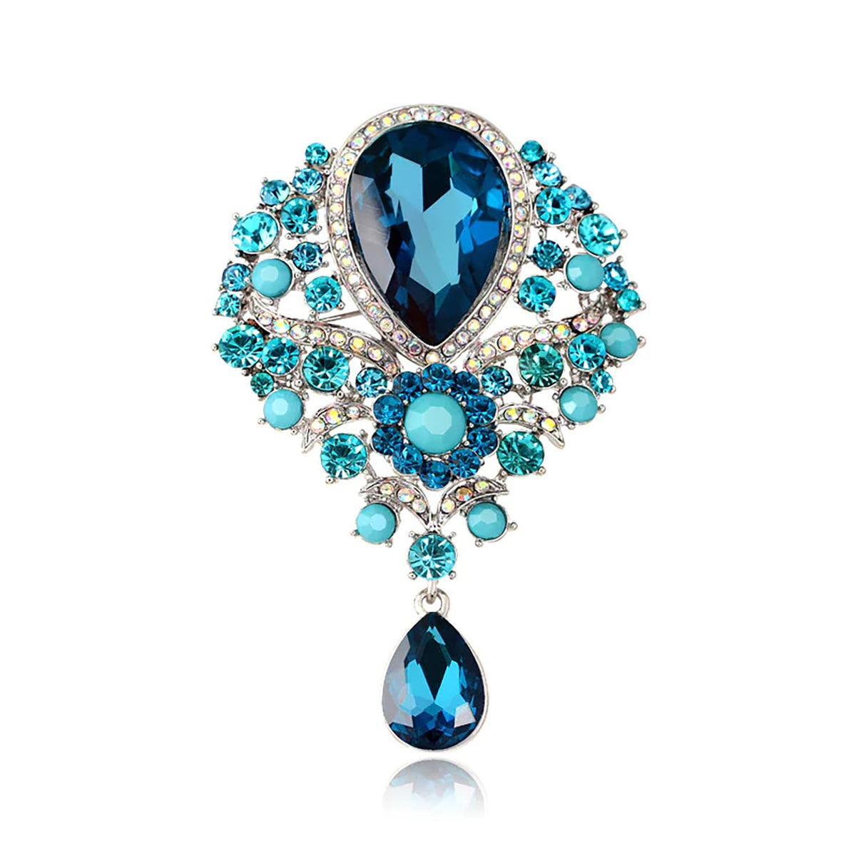 SYGA Brooch Pin Fashion Crystal Rhinestone Jewellery Pin Vintage Clothing Accessories Decoration Glass Pendant Blue Brooches For Women- S244