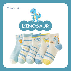 SYGA 5 Pairs Baby Girl & Baby Boy Socks, Toddlers Infant Cotton Stretch Crew Socks with Dianasor Design, Suitable for 3 to 5 years baby